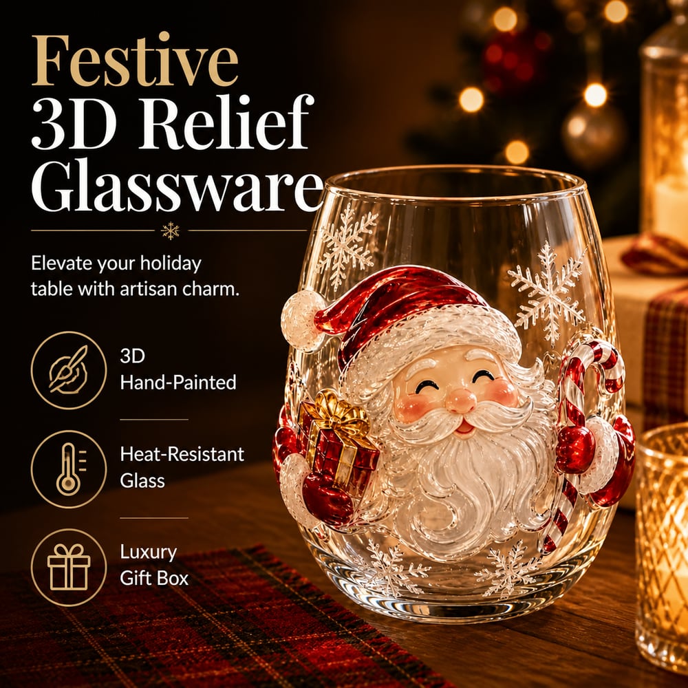 🔥 Flash Sale -  Raised 3D Christmas Art Glass Cup