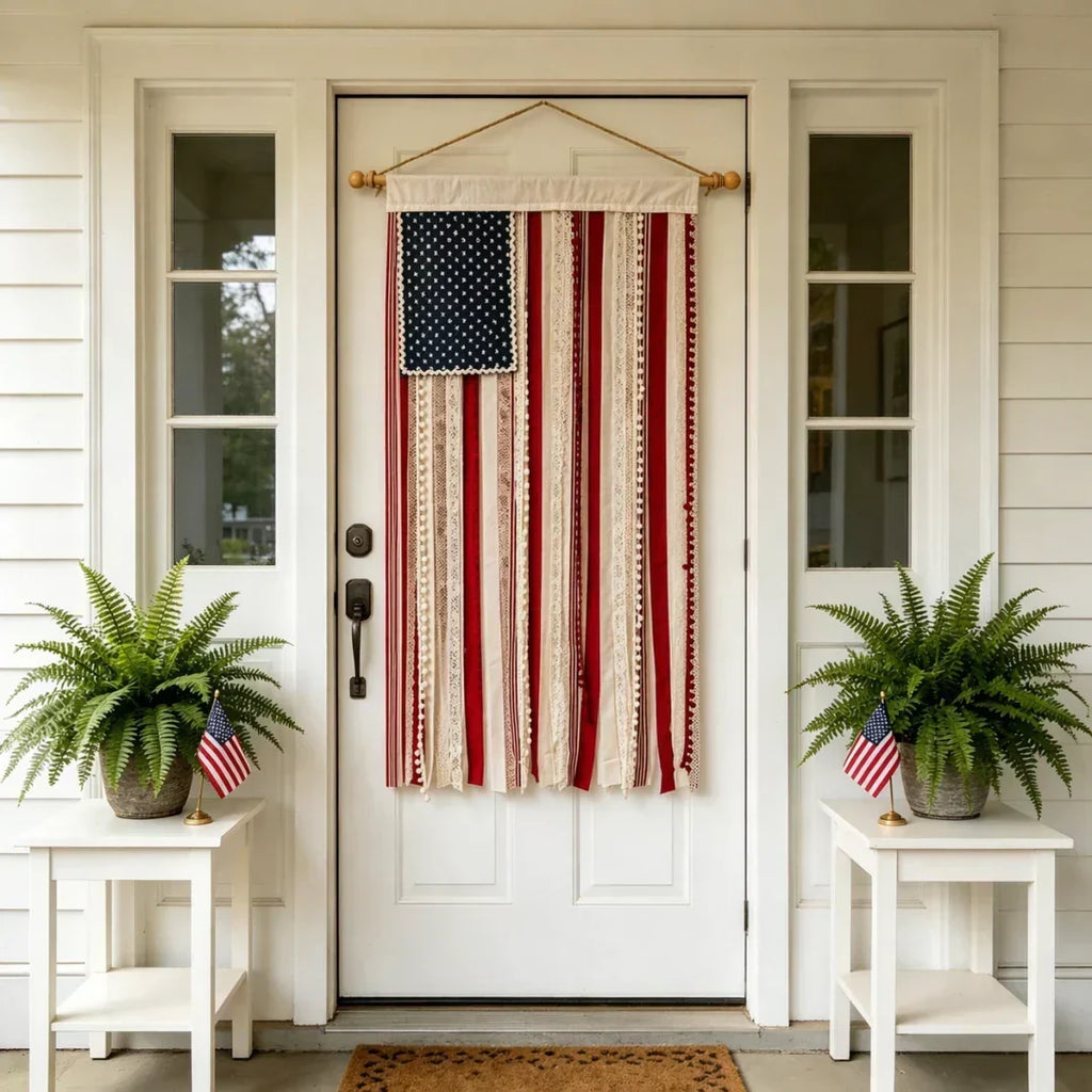 50% OFF🔥4 x 2.3 Ft Lighted Rag American Flag Banner - 🎆 USA 250th Celebration