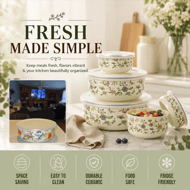 5-Piece Enamel Mixing Bowl Set with Lids