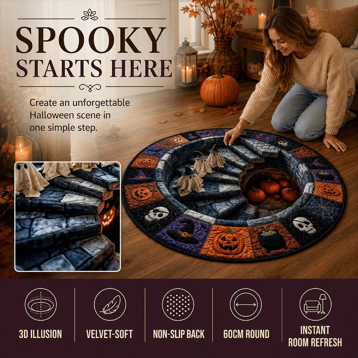 🔥 Flash Sale - 3D Haunted Stairway Round Halloween Rug