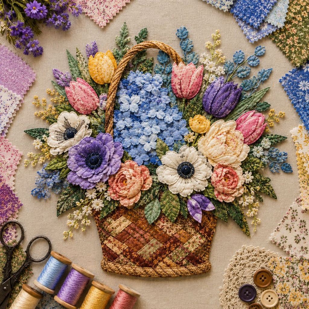 DIY Patchwork Bird & Flower Basket Hanging Ornament Kit