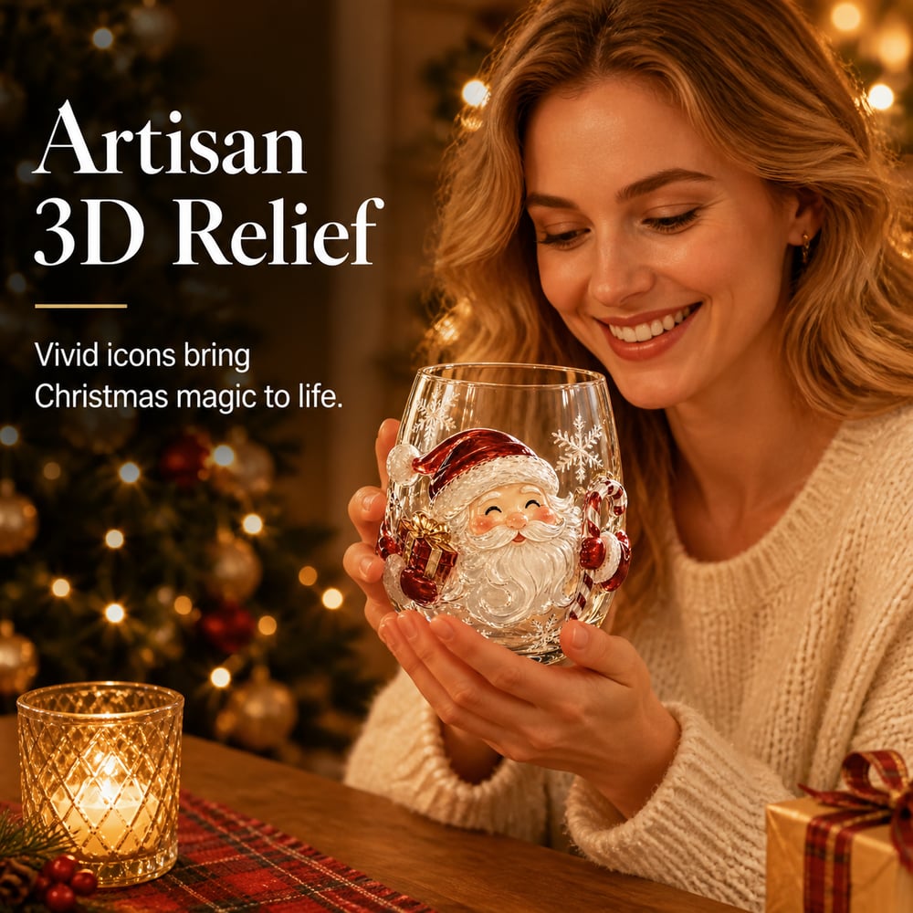 🔥 Flash Sale -  Raised 3D Christmas Art Glass Cup