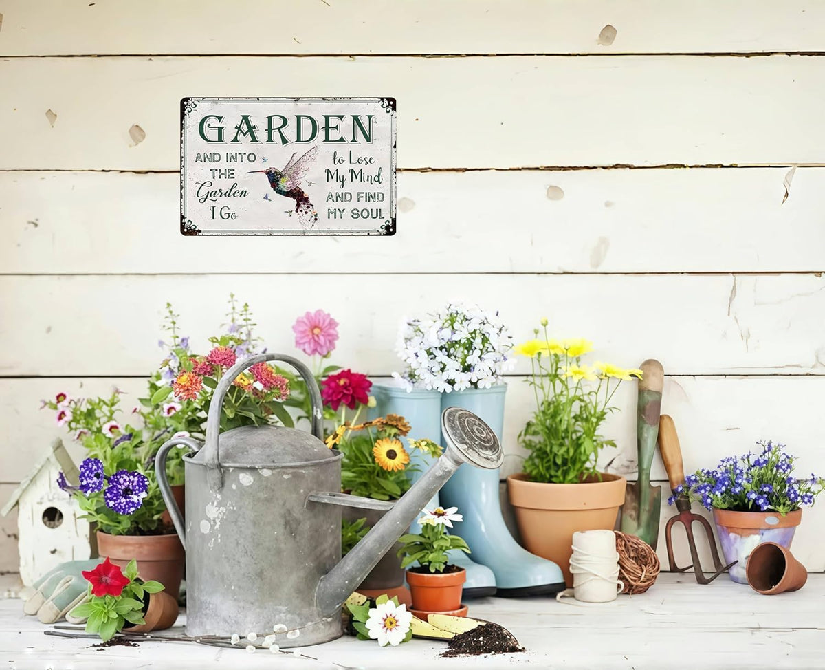 Vintage Hummingbird Garden Tin Sign 8x12 Inch Outdoor Wall Decor