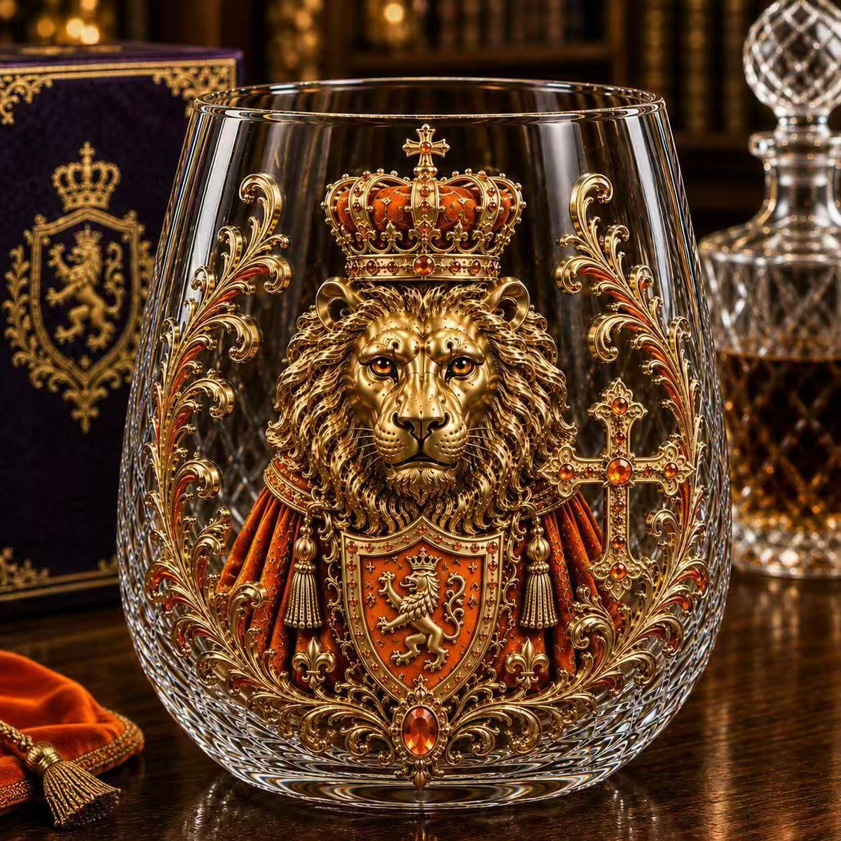 3D Crowned Lion Crystal Whiskey Glass