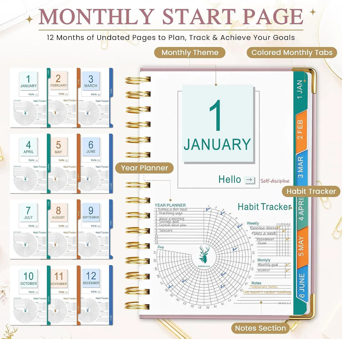 2027 A5 Deer Spiral Planner – 160 Sheets
