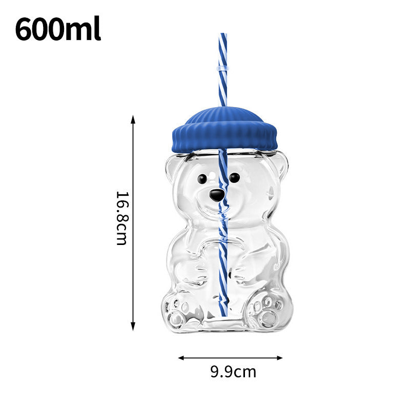 Bear-Shaped Glass Tumbler with Plush Hat
