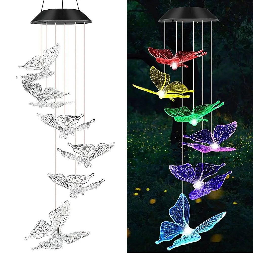 Solar LED Hummingbird Wind Chime with Metal Bells
