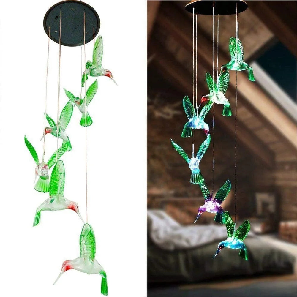 Solar LED Hummingbird Wind Chime with Metal Bells