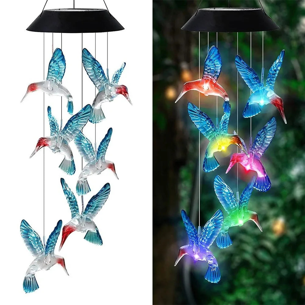 Solar LED Hummingbird Wind Chime with Metal Bells
