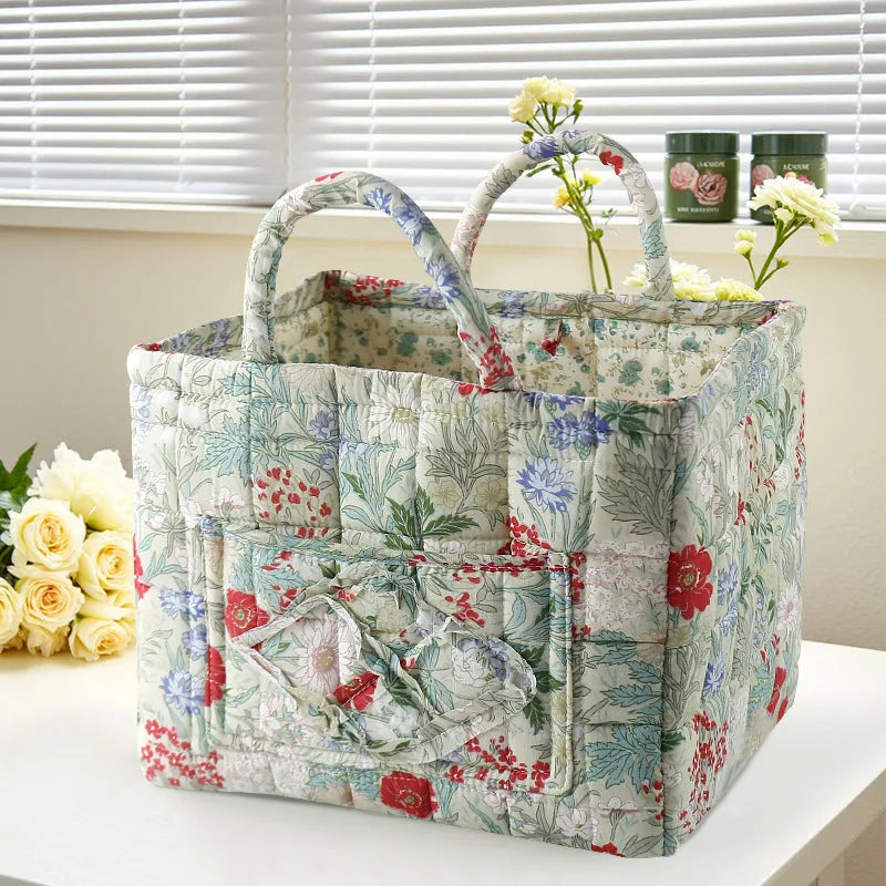 Portable Floral Fabric Storage Basket