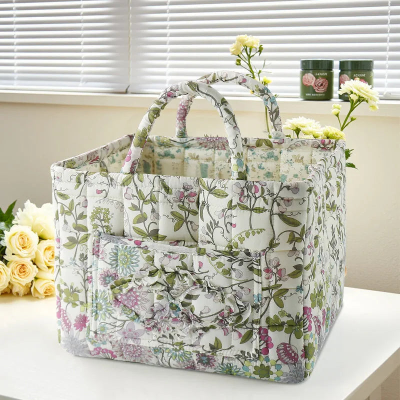 Portable Floral Fabric Storage Basket