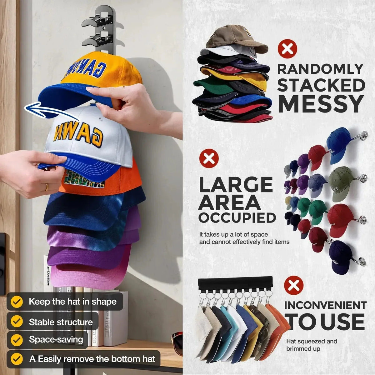 🎁Buy 1 Get 1 Free🎁Hat Hook for Wall 2 Pack Hat Organizer