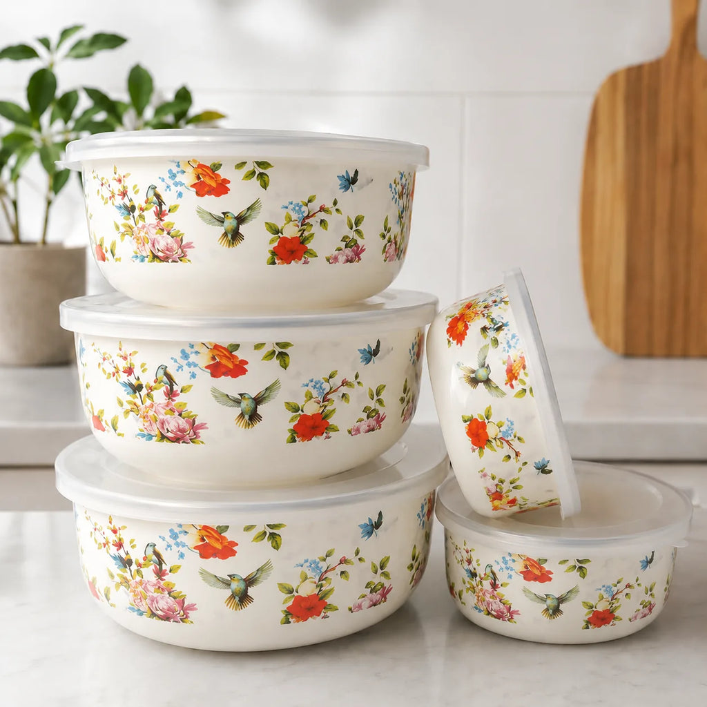 5-Piece Enamel Mixing Bowl Set with Lids