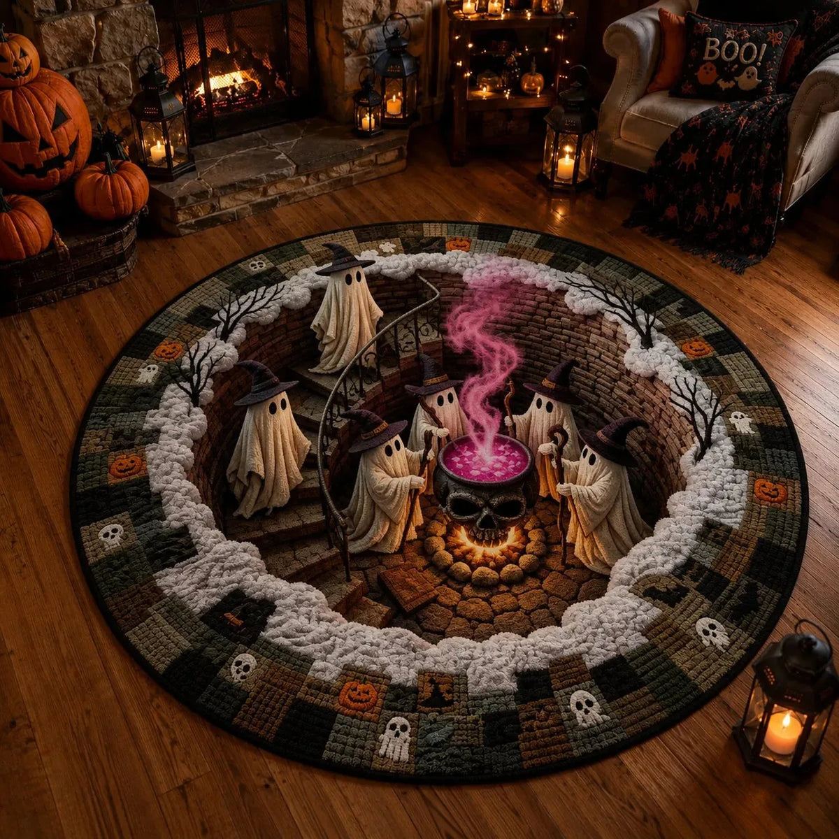 🔥 Flash Sale - 3D Haunted Stairway Round Halloween Rug