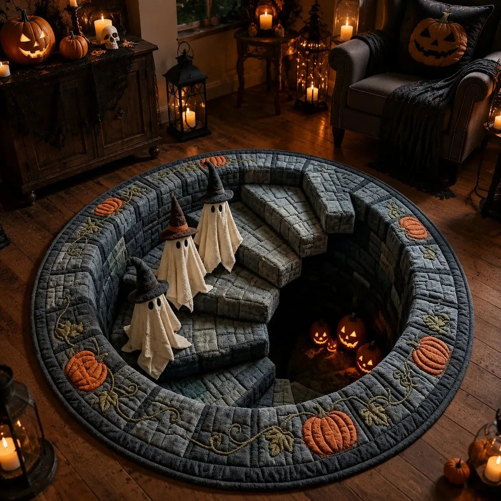 🔥 Flash Sale - 3D Haunted Stairway Round Halloween Rug