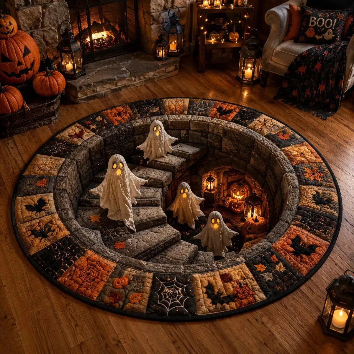 🔥 Flash Sale - 3D Haunted Stairway Round Halloween Rug