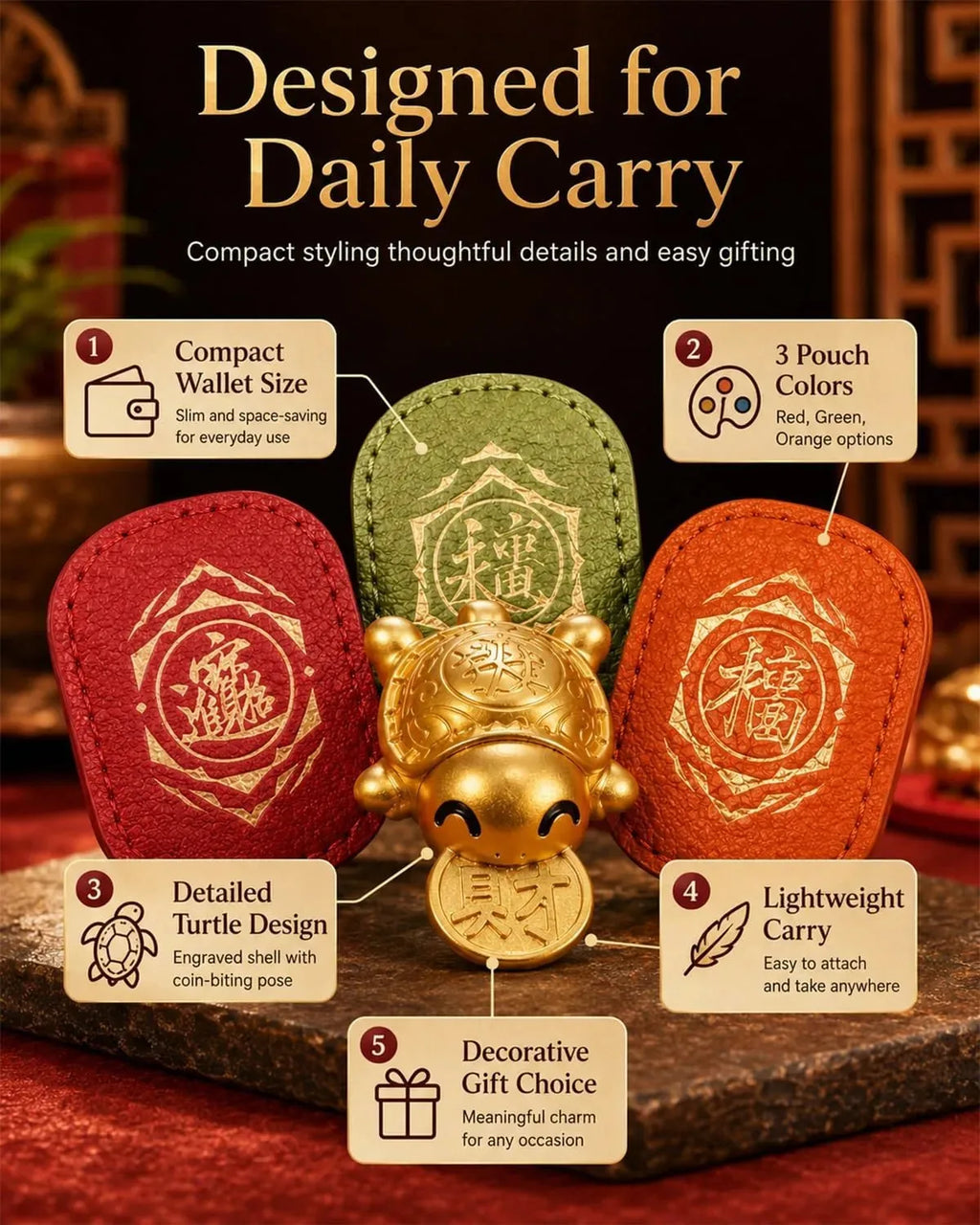Gold Turtle Coin Wallet Charm – 2 Pack