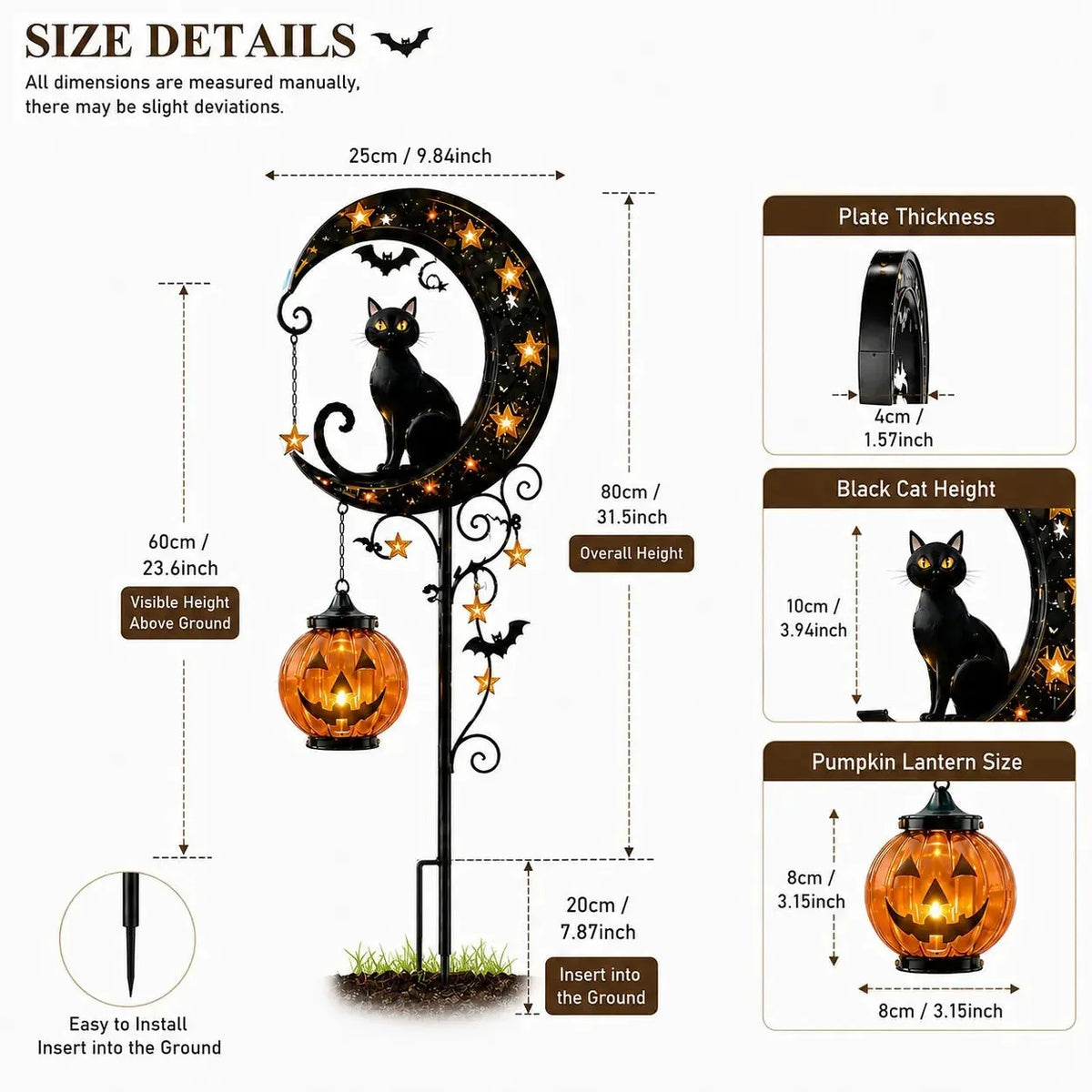 👻 Solar Halloween Garden Stake Light with Black Cat & Pumpkin