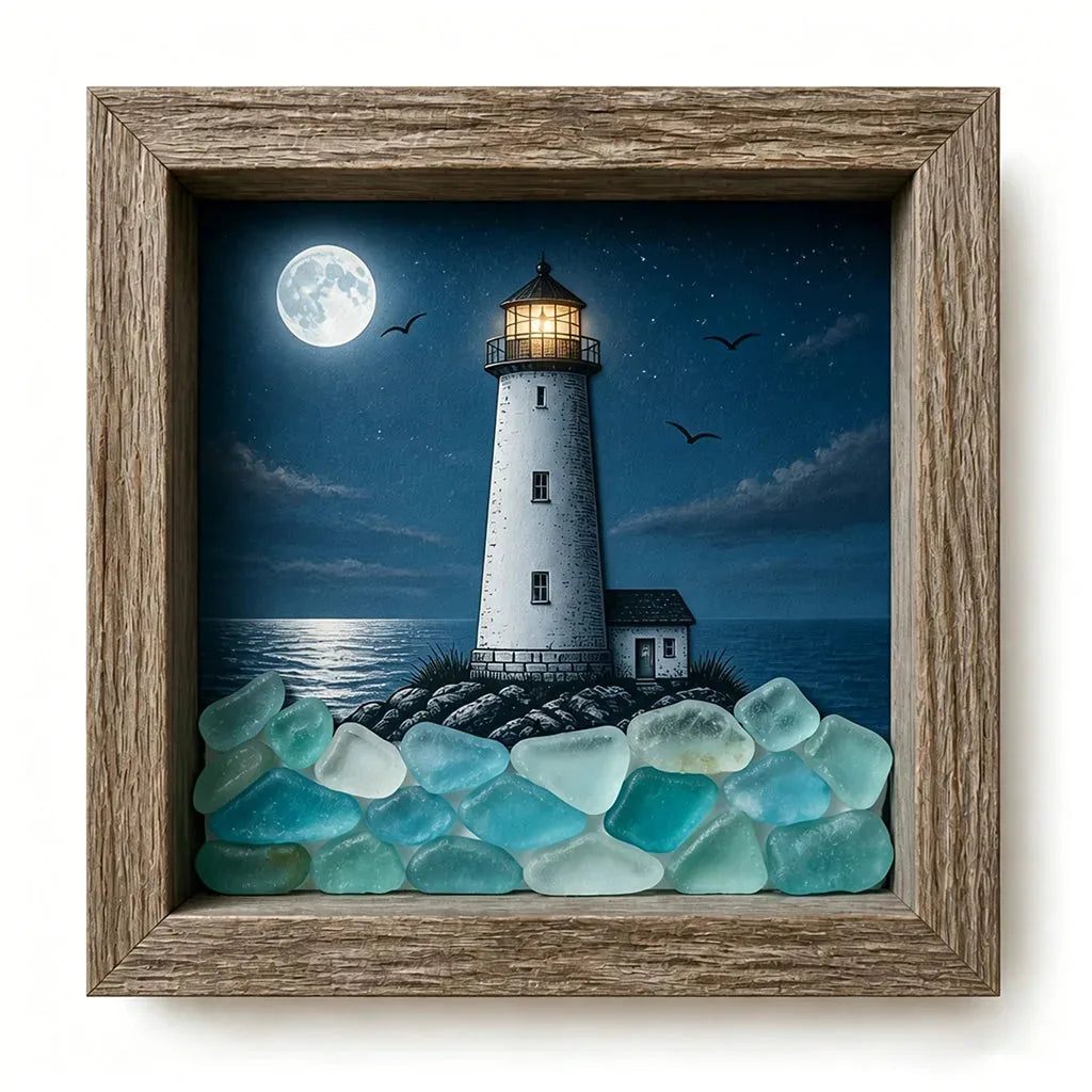 Coastal Lighthouse Glass Shadow Box Night Light