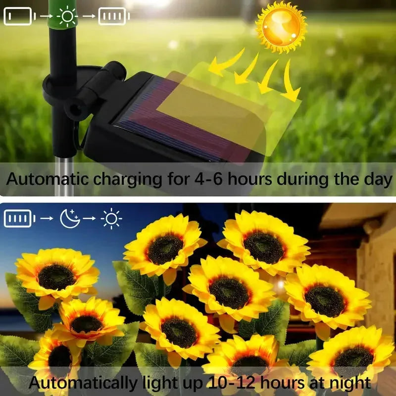Solar Sunflower LED Lights Outdoor 2 Pack