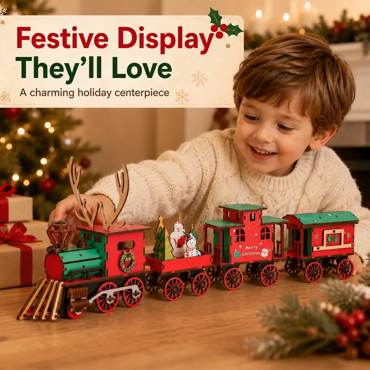 DIY Christmas Wooden Train 3D Puzzle Kit