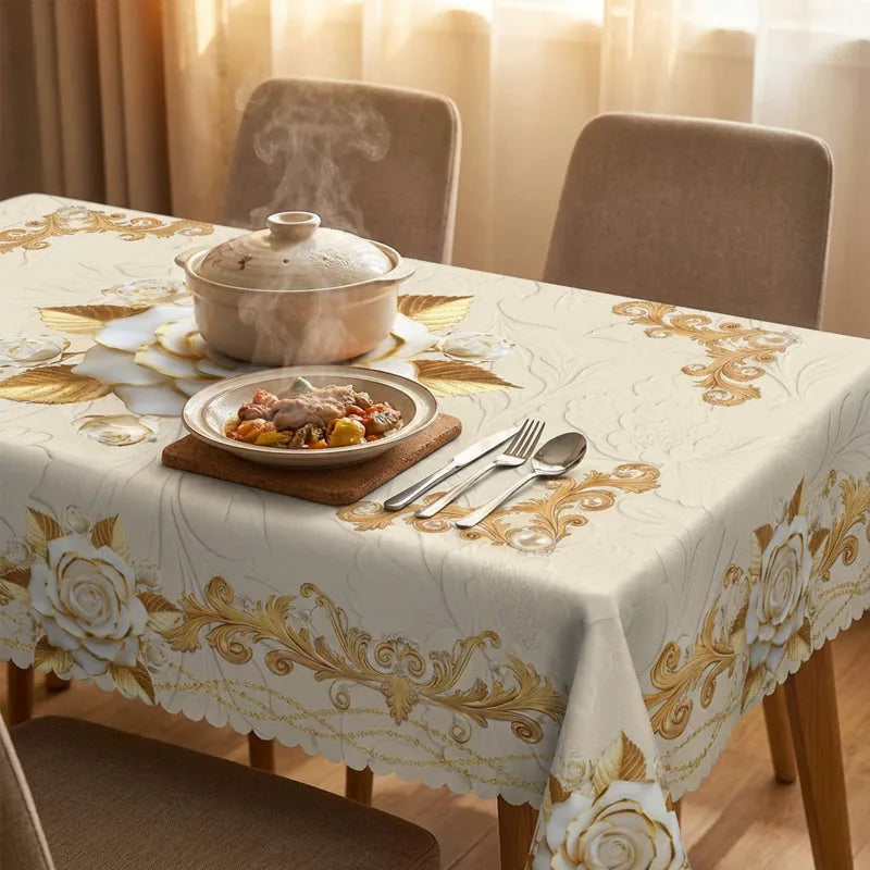Water-Resistant Gold Rose Tablecloth