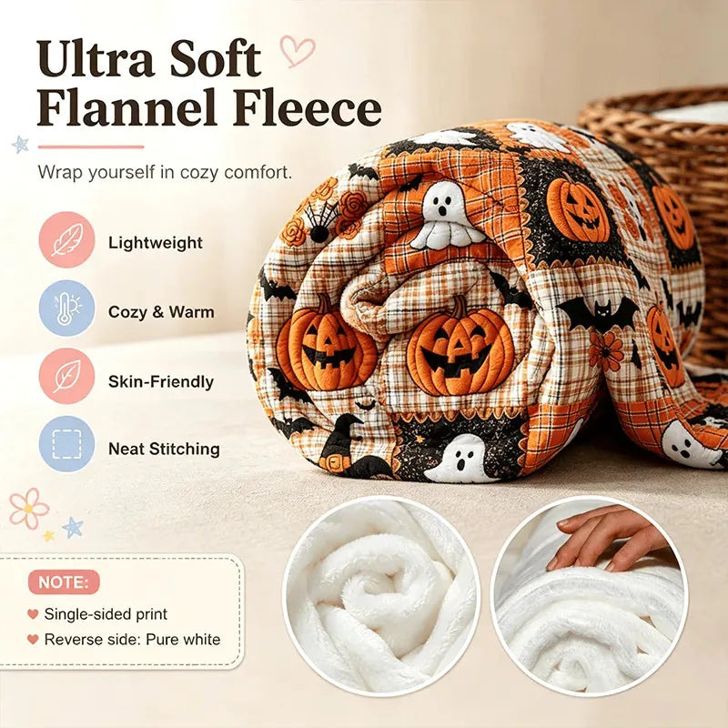 Halloween Pumpkin Flannel Throw Blanket