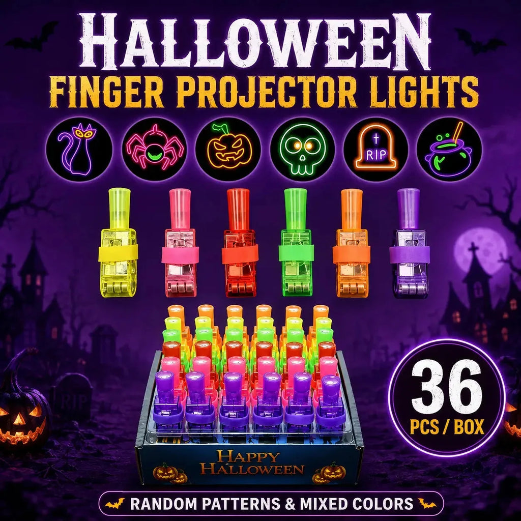 Halloween LED Finger Projector Rings – 20-Piece Party Set