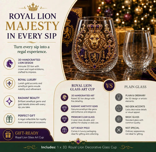 3D Crowned Lion Crystal Whiskey Glass