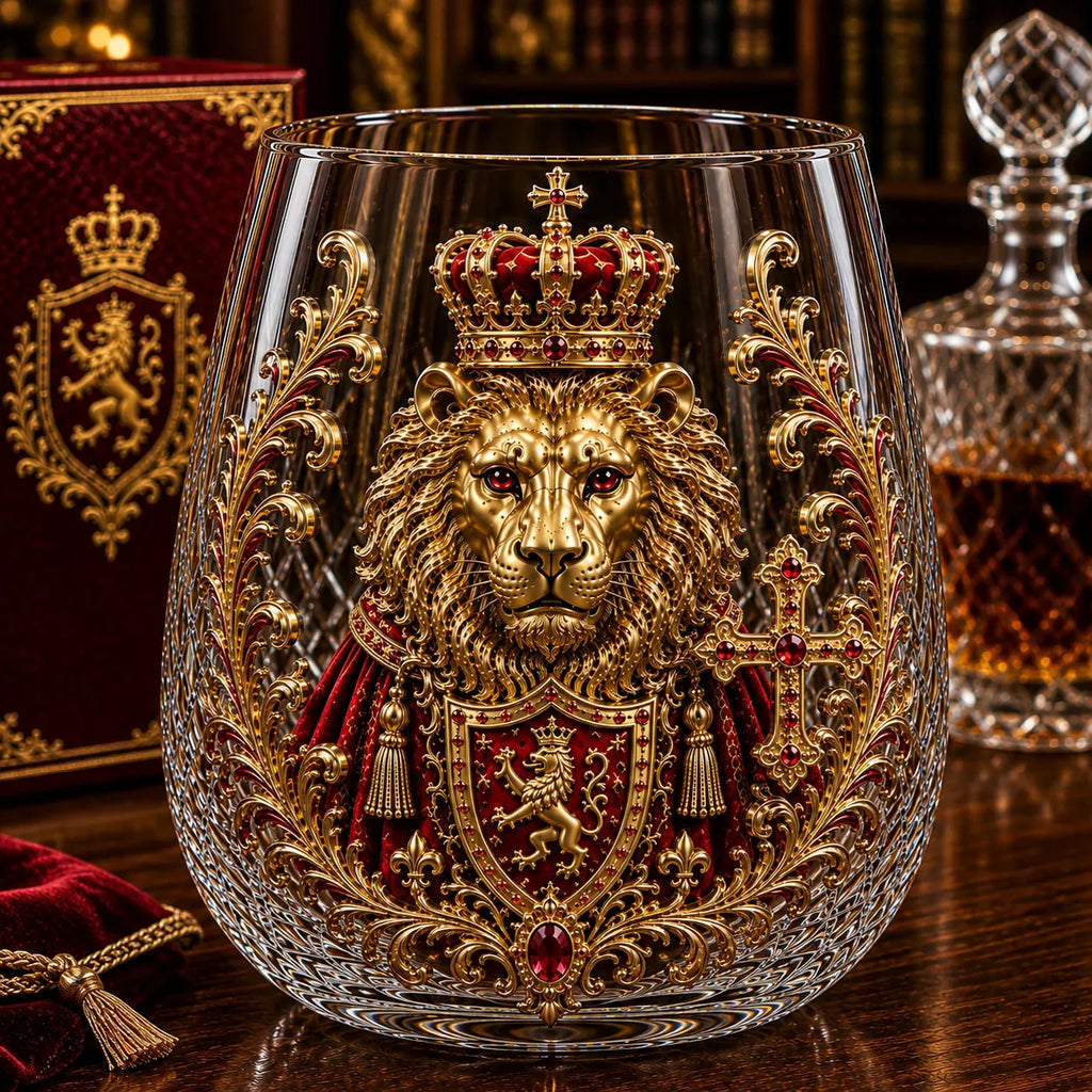 3D Crowned Lion Crystal Whiskey Glass