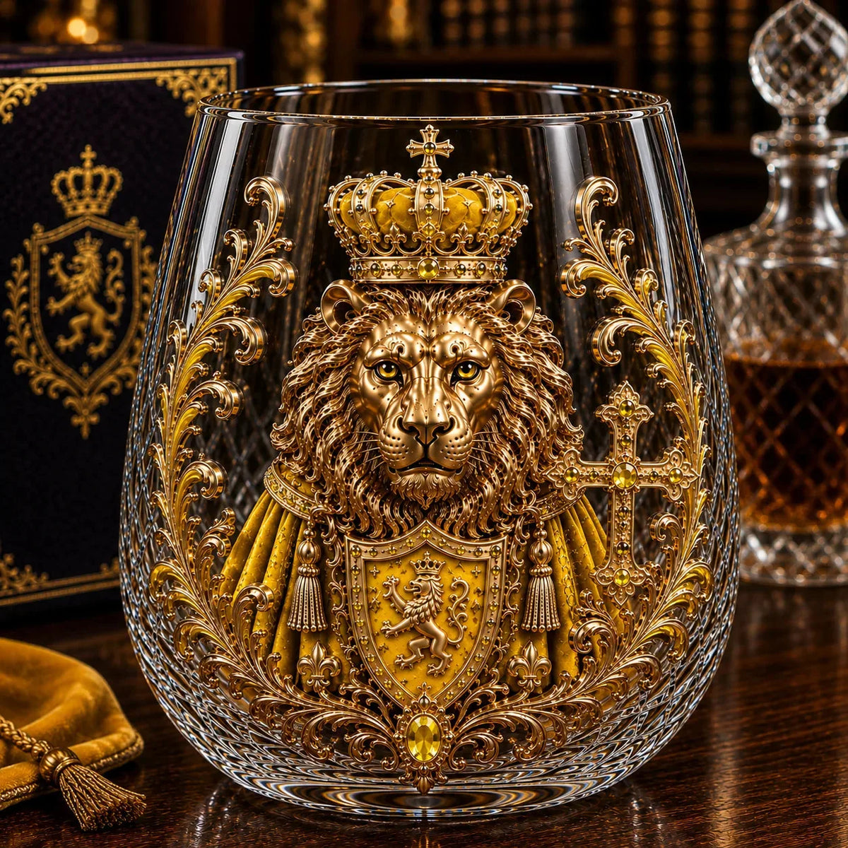3D Crowned Lion Crystal Whiskey Glass