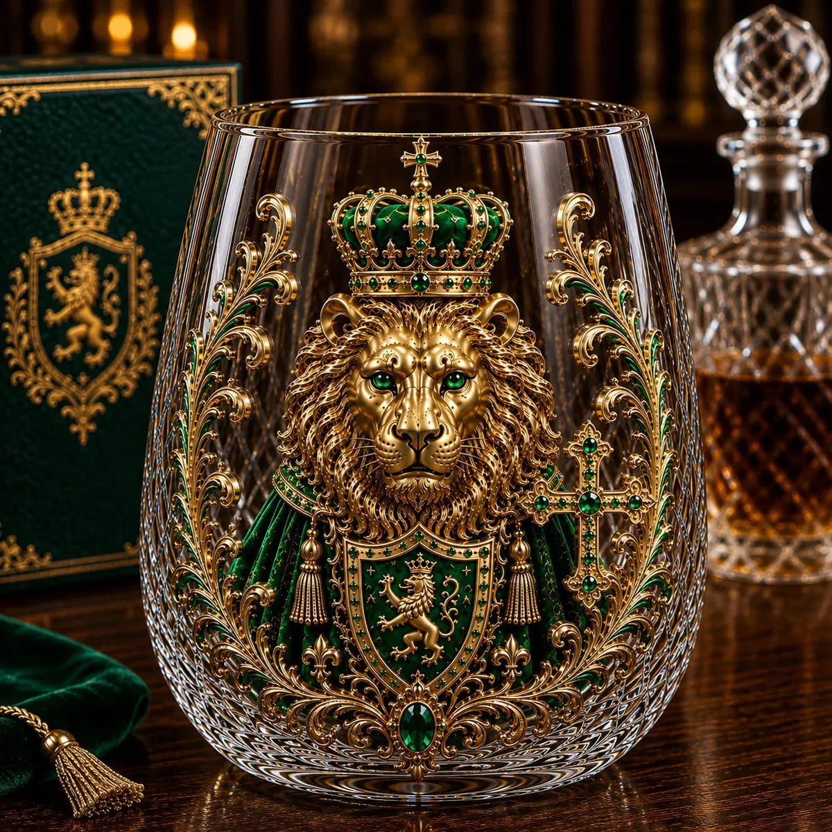 3D Crowned Lion Crystal Whiskey Glass