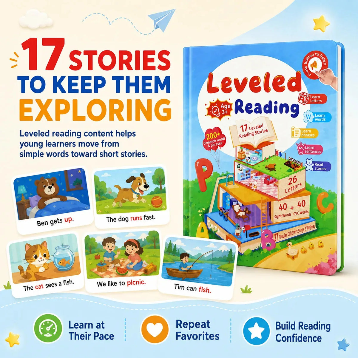 Touch-and-Listen Leveled Reading Book Set for Kids