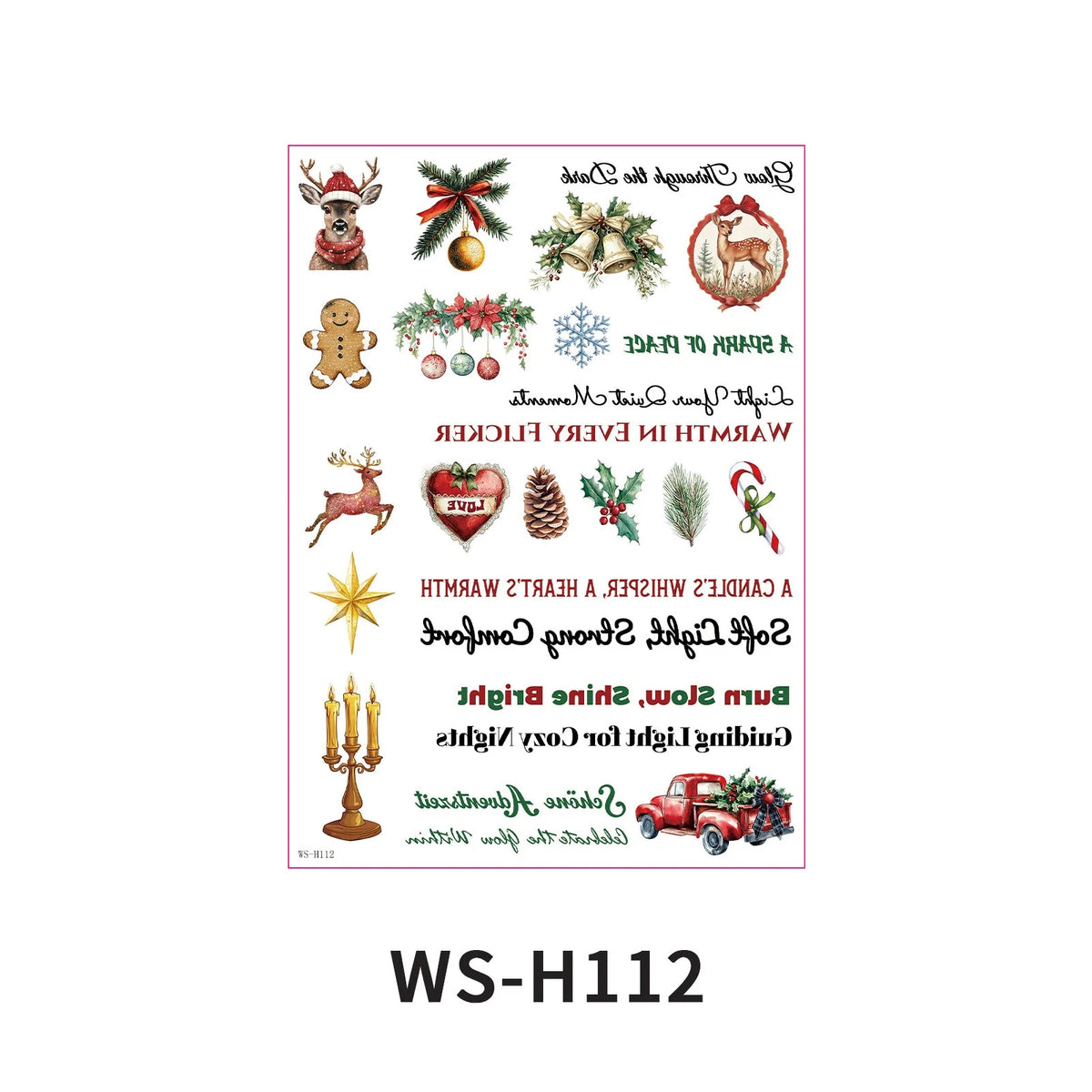 Christmas Candle Transfer Tattoo Set – 9 Sheets